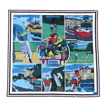 Hermes Carre H Superhero Blue Silk Scarf