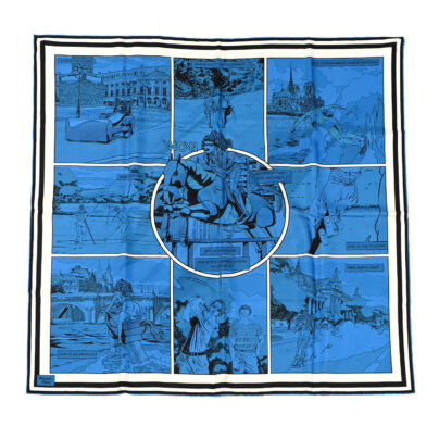 Hermes Carre H Superhero Blue Silk Scarf back