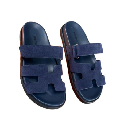 Hermes Chypre Navy Blue Celeste Suede Sandals Size 40