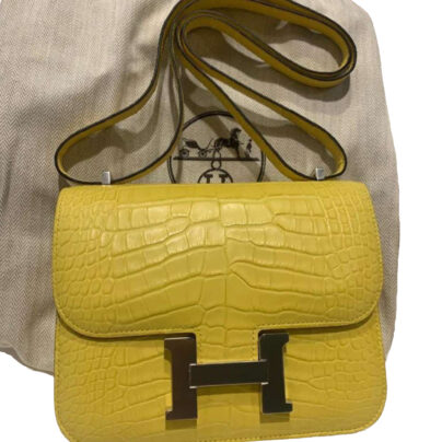 Hermes Constance 18 Matte Alligator Mimosa Palladium Hardware
