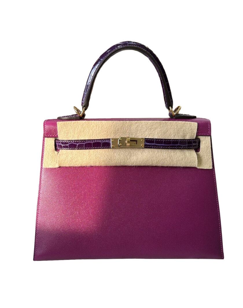 Hermes Kelly 25 Anemone Epsom Touch Amethyste Crocodile Gold Hardware