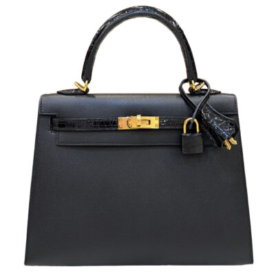 Hermes Kelly 25 Black Touch Shiny Crocodile Epsom Gold Hardware