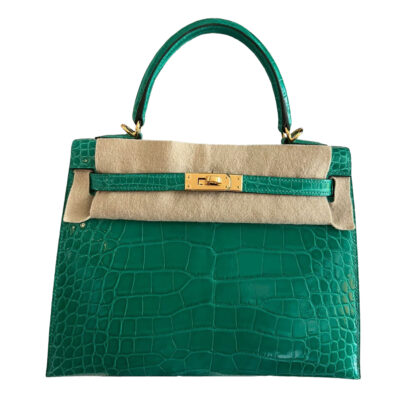 Hermes Kelly 25 Sellier Vert Jade Shiny Niloticus Crocodile Gold Hardware