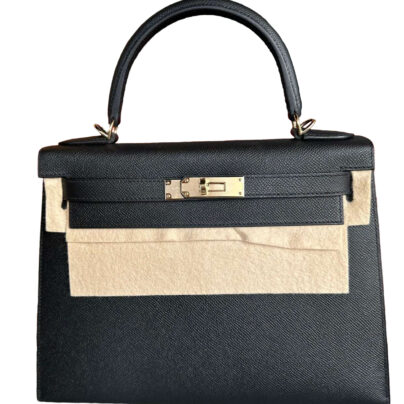 Hermes Kelly 28 Black Epsom Permabrass Hardware