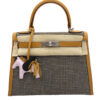 Hermes Kelly 28 Quadrille Toile and Sesame Swift with Palladium Hardware