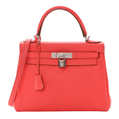 Hermes Kelly 28 Retourne Pink Clemence Leather Palladium Hardware