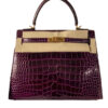 Hermes Kelly Sellier 25 Aubergine Shiny Niloticus Crocodile Gold Hardware