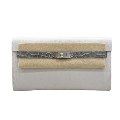 Hermes Long Kelly To Go Wallet Alligator Touch Gris Pale PHW