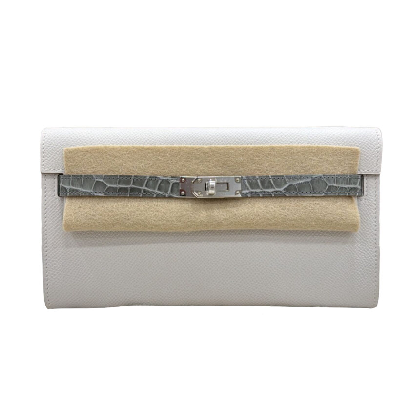 Hermes Long Kelly To Go Wallet Alligator Touch Gris Pale PHW