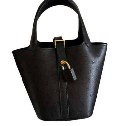 Hermes Micro Picotin Black Ostrich Gold Hardware