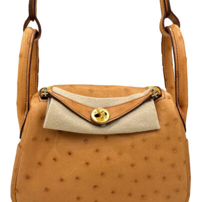 Hermes Mini Lindy Gold Ostrich Gold Hardware