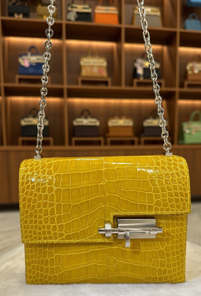Hermes Mini Verrou Mimosa Shiny Alligator PHW