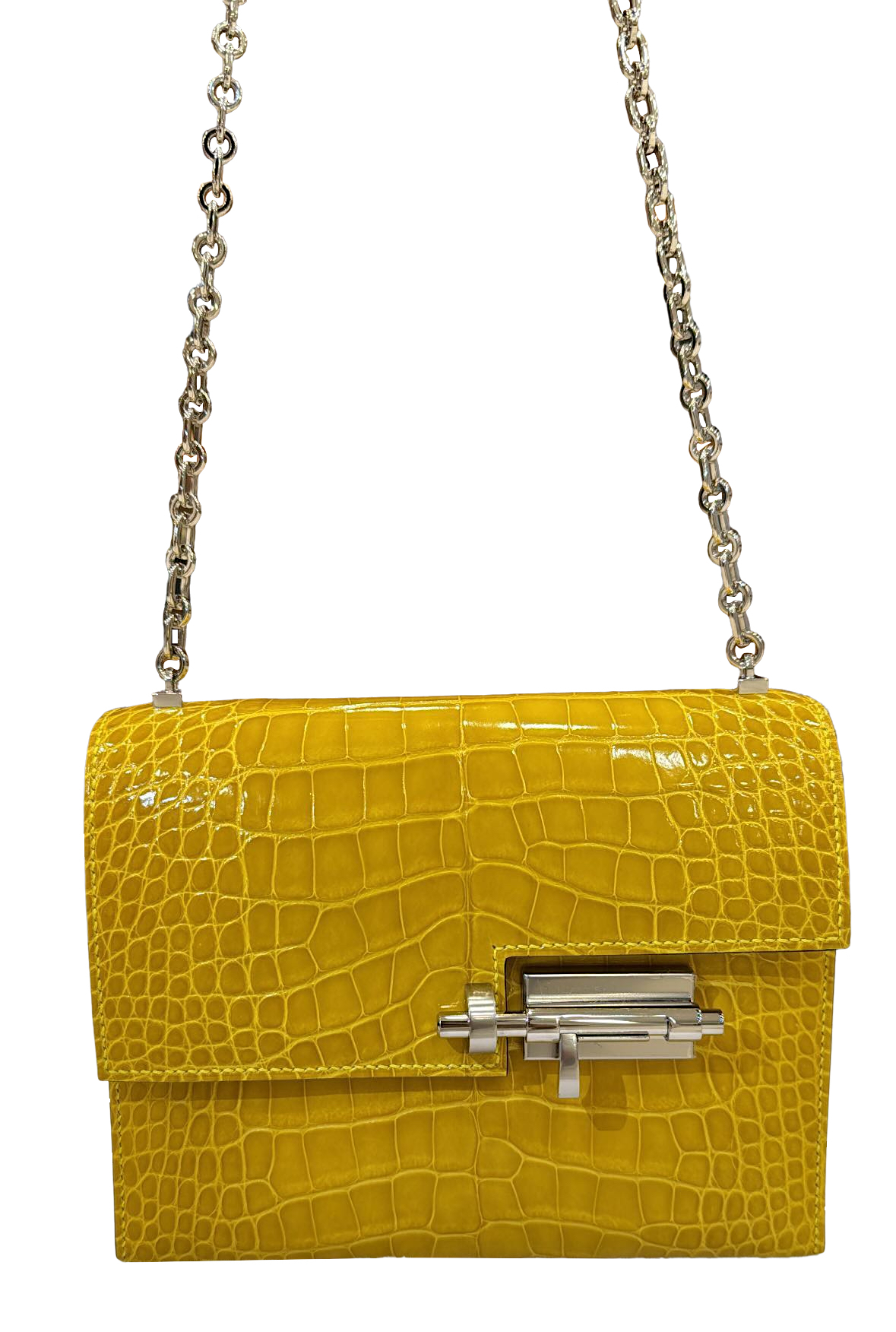 Hermes Mini Verrou Mimosa Shiny Alligator Palladium Hardware