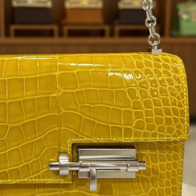 Hermes Mini Verrou Mimosa Shiny Alligator leather Palladium Hardware