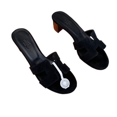 Hermes Oasis Black Suede Heeled Sandals Size 39
