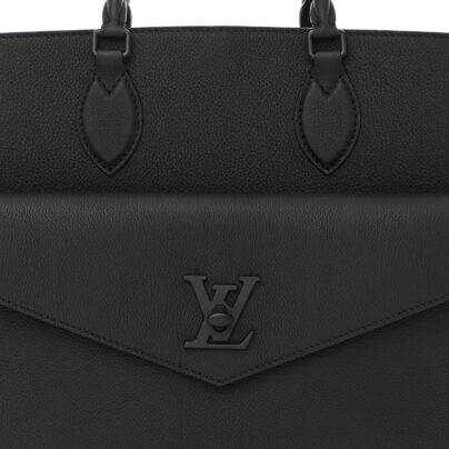 Louis Vuitton Lockme MM Tote in Black Calfskin Leather matte black hardware