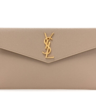 Saint Laurent Uptown Pouch in Beige Grain De Poudre Leather Goldtone Hardware