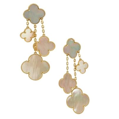 Van Cleef & Arpels Magic Alhambra 4 Motifs Mother of Pearl 18k Yellow Gold Earrings