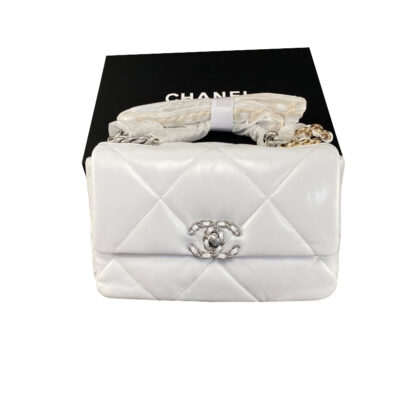 BNIB Chanel 19 Small Flap Bag White Goatskin Leather