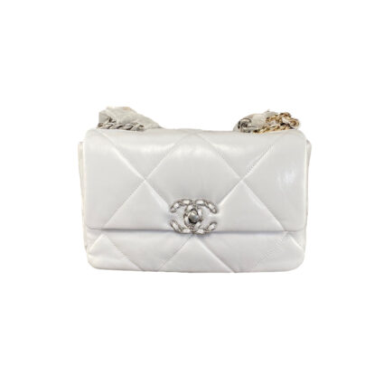 Chanel 19 Small Flap Bag White Goatskin Leather