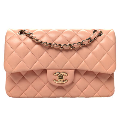 Chanel Classic Double Flap Small Peach Pink Lambskin Goldtone Hardware