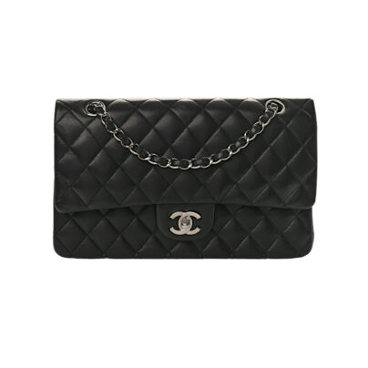 Chanel Classic Timeless Medium Double Flap Black Lambskin Silvertone Hardware