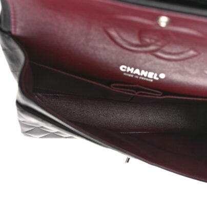 Chanel Classic Timeless Medium Double Flap Black Lambskin Silvertone Hardware interior