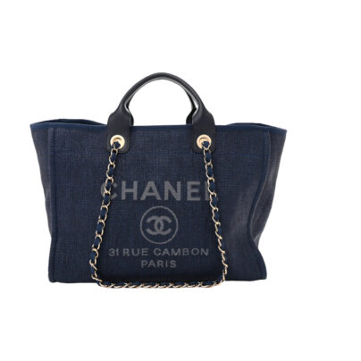 Chanel Deauville Medium Dark Blue Embroidered Tote