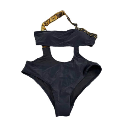 Versace Greca One Shoulder Cut Black Swimsuit