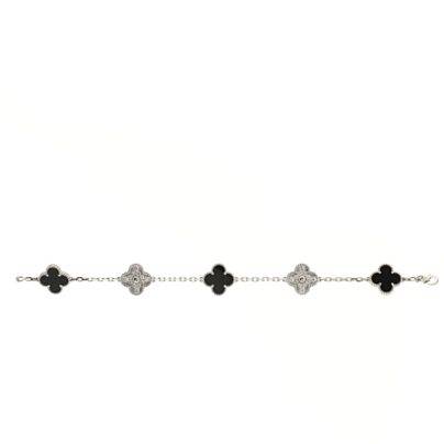 Van Cleef and Arpels 5 Motifs Vintage Alhambra Bracelet 18K White Gold and Black Onyx with Diamonds