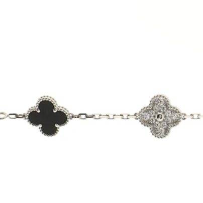 Van Cleef and Arpels VCA 5 Motifs Vintage Alhambra Bracelet 18K White Gold and Black Onyx with Diamonds