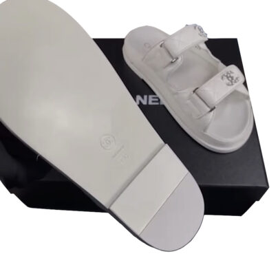Chanel CC Dad White Sandals Grained Calfskin no strap