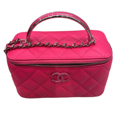 Chanel Mini Top Handle Clutch Bag in Pink Quilted Lambskin Leather