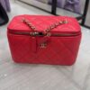 Chanel Small Vanity Case Pink Quilted Caviar Leather With Chain