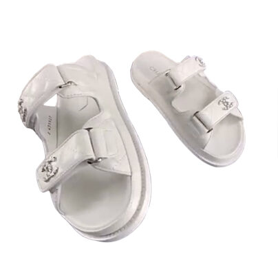 Chanel White CC Dad Sandals Grained Calfskin no strap