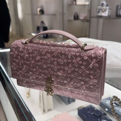 DIOR My Dior Mini Purple Embroidered Satin Bag 2024