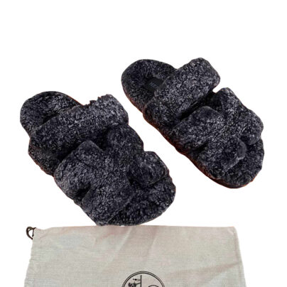 Hermès Chypre Dark Grey Faux fur Sandals Size 39