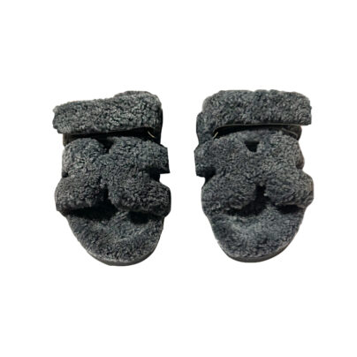Hermès Chypre Dark Grey Faux fur Sandals Size 40