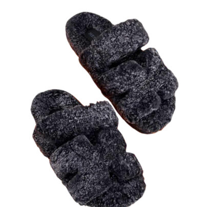 Hermès Chypre Sandals Dark Grey Faux fur Size 38