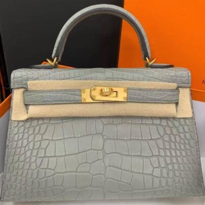 Hermes Kelly 20 Mini Sellier Gris Matte Alligator Gold Hardware