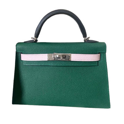 Hermes Kelly 20 Sellier Tri Color Vert Moyen Mauve Gris Meyer Epsom Palladium Hardware