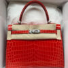 Hermes Kelly 25 Red Geranium Shiny Niloticus Crocodile PHW