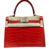Hermes Kelly 25 Red Geranium Shiny Niloticus Crocodile Palladium Hardware