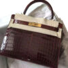 Hermes Kelly Sellier 28 Bordeaux Shiny Crocodile Niloticus Gold hardware