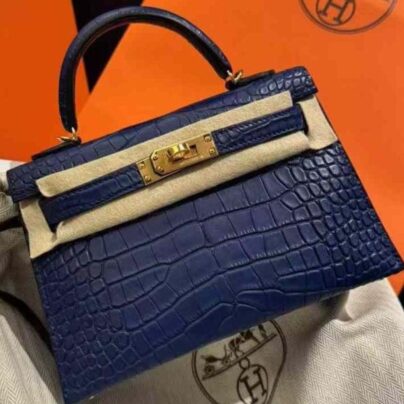 Hermes Mini Kelly 20 Sellier Blue Sapphire Matte Alligator GHW