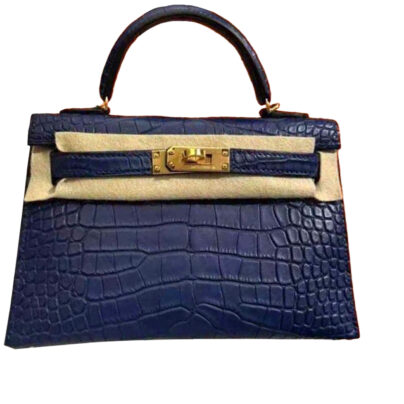 Hermes Mini Kelly 20 Sellier Blue Sapphire Matte Alligator Gold Hardware