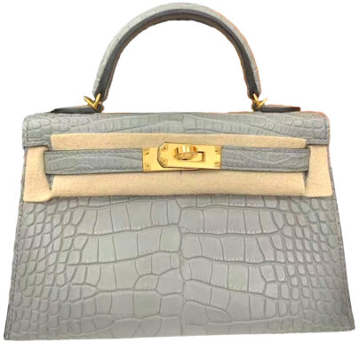 Hermes Mini Kelly 20 Sellier Gris Matte Alligator Gold HardwareHermes Mini Kelly 20 Sellier Gris Matte Alligator Gold Hardware
