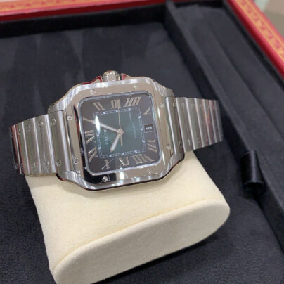 New Santos de Cartier Medium Green Dial Steel Watch WSSA0061