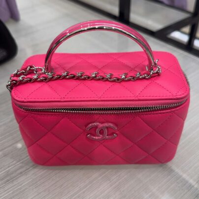Pink Chanel Mini Top Handle Clutch Bag Quilted Lambskin Leather