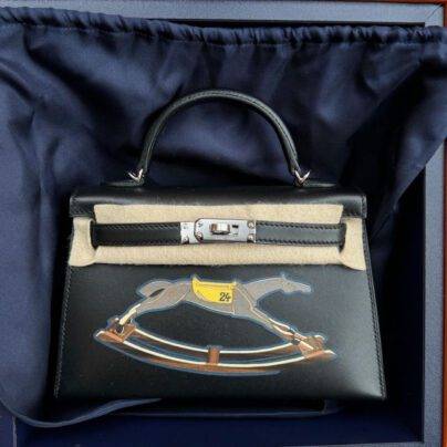 Black Hermes Mini Kelly II Cheval De Bois Noir Palladium Hardware